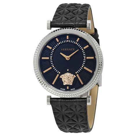 versace v helix black dial leather ladies watch|Women's V.